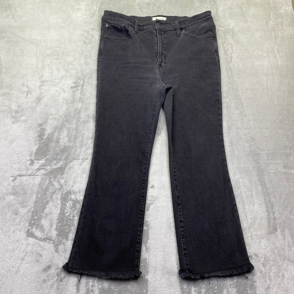 Madewell Cali Demi-Boot Jeans Washed Black Raw Fringe Hem High Rise Size 32
